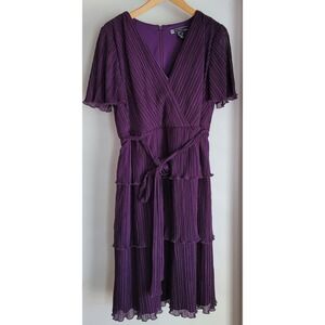 JS Boutique Woman Dress Size 14W Purple Polyester Pleated Party Cocktail